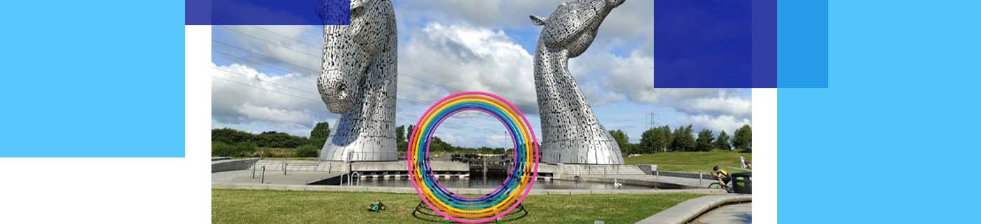 A vibrant sculpture bent by Barnshaws Scotland decorates the Scottish Canal landscape